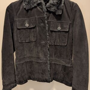 Wilsons Leather Black Teddy Jacket with Fuzzy Collar